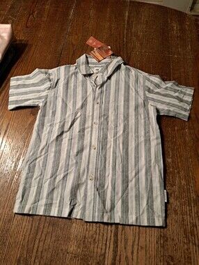 New Medium Sovereign Code Drew Short Sleeve Button Front Shirt White Blue Black